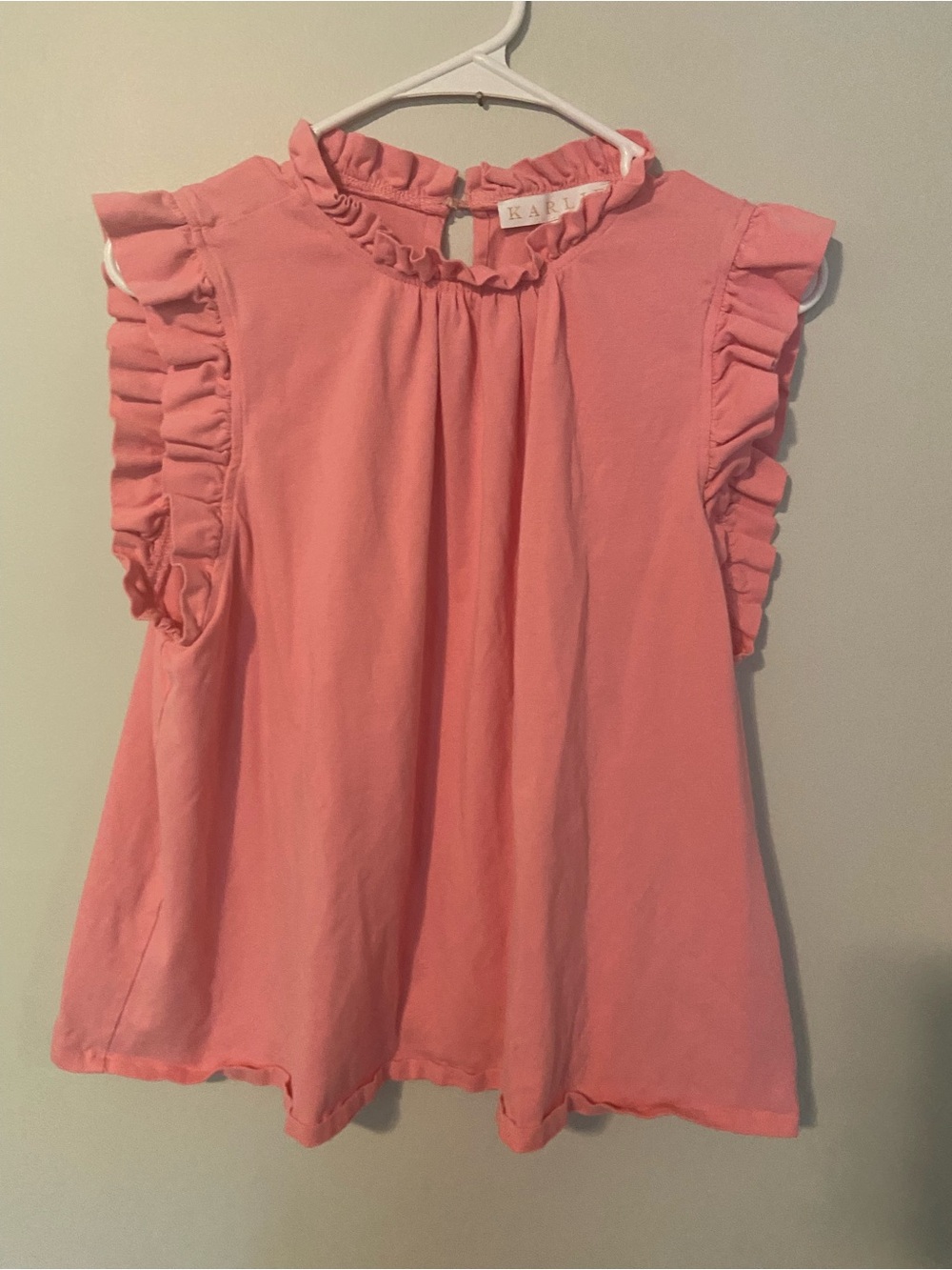 Karlie Coral Pink Ruffle Sleeve Tank